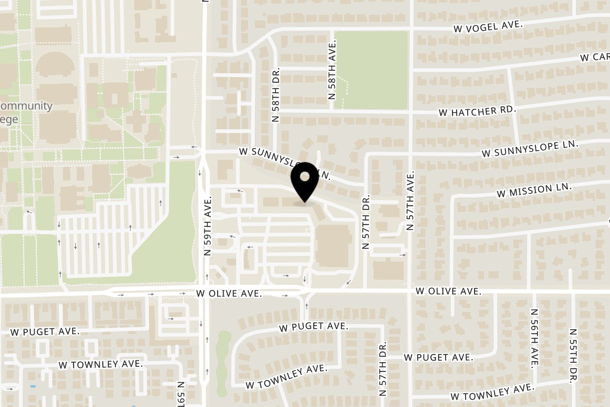 Map showing the location of Shako Mako Grill on 5826 W Olive Ave B101 in Glendale